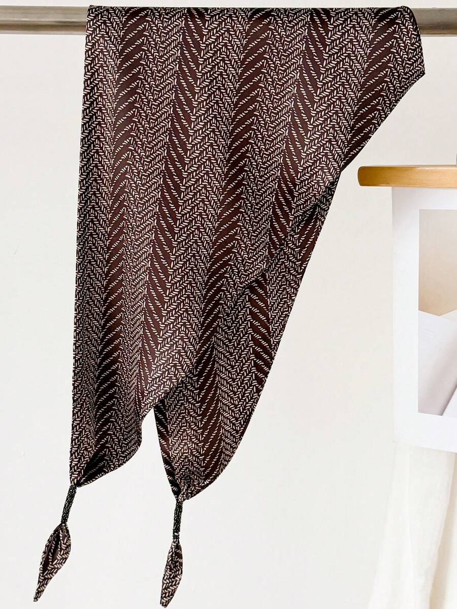 1 件装时尚女士新款防晒可调节腰带长三角仿丝围巾双层围巾，多功能领巾头巾春夏披肩配饰。 - 棕色 - 查看 1