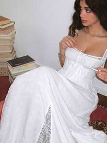 Women's Pure & Seductive Lace-Paneled Sleeveless Cami Dress With Cinched Waist - 白色 - 查看 2