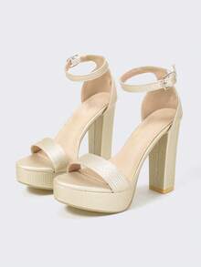 女士高跟鞋，欧美厚底镶钻凉鞋，适合T台走秀、钢管舞、舞台表演 - 金色 - 查看 8