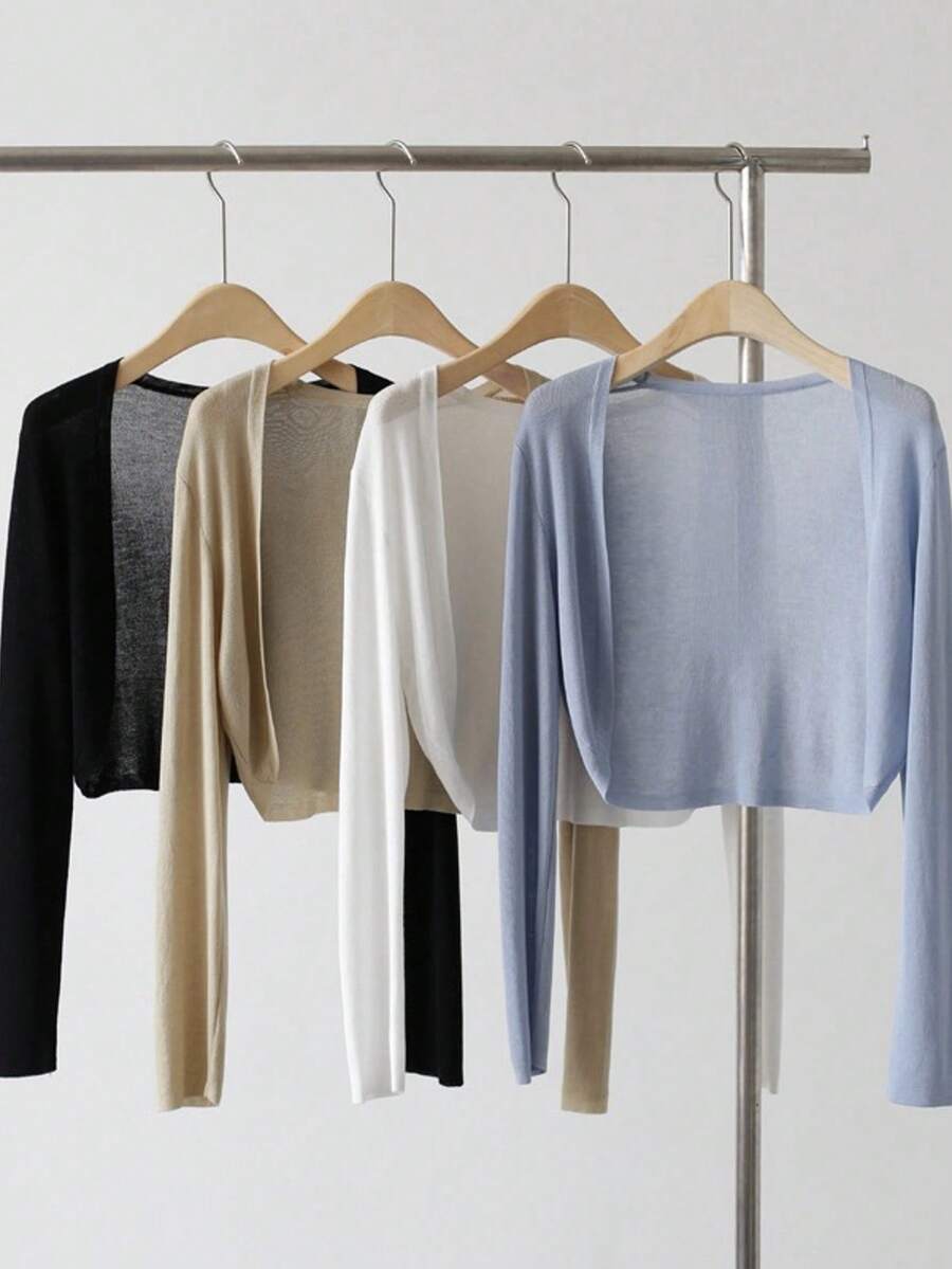 1pc Women's Lightweight Knit Cardigan, Thin Spring/Autumn Jacket, Hollow Out Sun Protection, Short Shawl, Suitable For Slip Dress, Air Conditioning Jacket,Beach,Holiday