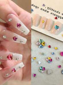 50-200pcs Shiny Multi-Color Heart Nail Diamonds Flatback Rhinestones Small Heart Crystal Nail Studs Professional Gel Nail Decor Accessories - Multicolor - View 1