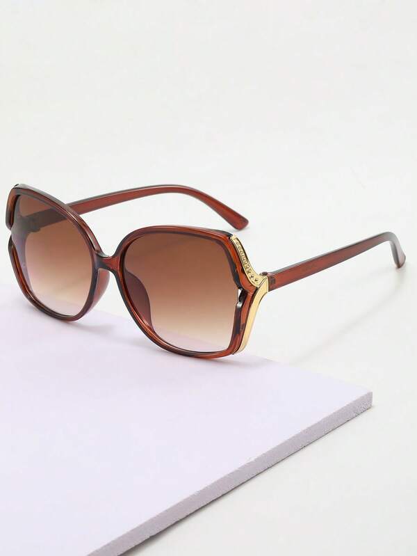 1 Stück ovale modische Damen Sonnenbrille, Farbverlauf seitliches Hohldesign, UV-Schutz, extra große Retro Sonnenbrille geeignet für Sommer, Strand, Reisen, Outfit-Kombinationen, Straßenfotografie