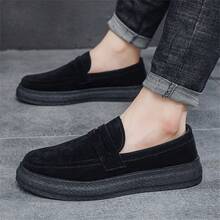 Popular Men's Casual Loafers, Leather Upper With Waterproof Design, Flat Non-Slip Sole, Suitable For Leisure, Entertainment And Camping - Black - View 5