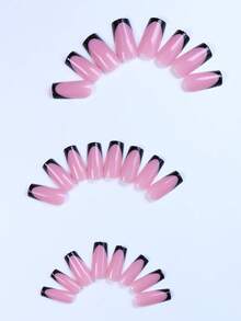 288Pcs Gentle French Ballet Series Nail Art Full Cover Adhesive Press-On Nails With Elegant Shine And French Design, Suitable For All Women And Girls, Everyday Wear Nail Supplies Nails - Black and White - View 4