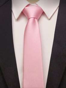 1件男士商务时尚高品质光滑亮泽纯色缎面粉色领带 - 淺粉色 - 查看 3