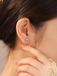 1 Đôi bông tai đính đá Moissanite tròn, quà tặng trang sức cao cấp dành cho nữ, quà tặng trang sức chất lượng cao bằng bạc sterling 925. - Bông tai tròn - Xem 12