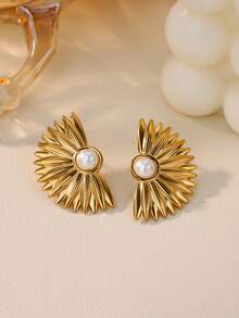 1 pereche cercei vintage cu perle false pentru femei, culoare aurie, oțel inoxidabil, cercei festonați, bijuterii pentru petrecere de ziua mamei, cadouri de Ziua Mamei - Aur - Vizualizare 7