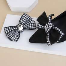 1 Pair Elegant Minimalist Black Houndstooth Pattern Black Stripe Detachable Shoe Clips, Suitable For Wedding, Party, High Heels - Black - View 5