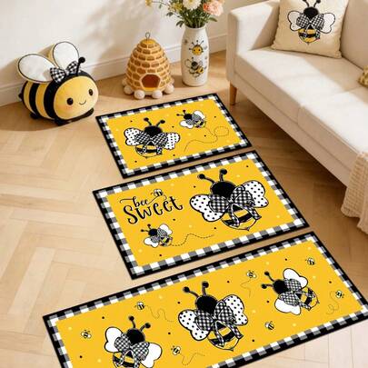 Thảm chống trượt hình ong, 1 tấm, kích thước 40*60/50*80/40*120cm, bề mặt mềm mại, họa tiết ong vàng, thích hợp sử dụng trong nhà và ngoài trời, phù hợp cho phòng khách, phòng ngủ, nhà bếp, phòng tắm, ban công và sàn gỗ, thảm trang trí cho phòng khách, phụ kiện phòng tắm, mùa tựu trường, tiệc sinh nhật, trang trí lối vào.