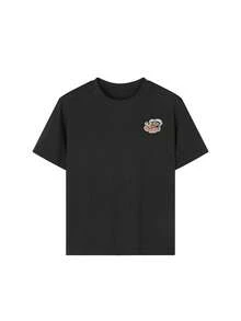 Popeye [Collaborazione ] 1 pezzo Maglietta girocollo a maniche corte con stampa grafica casual per ragazzi, abbigliamento estivo per studenti e giovani - Una maglietta accattivante che porta gioia e felicità a ogni bambino! - nero - Visualizzare 4