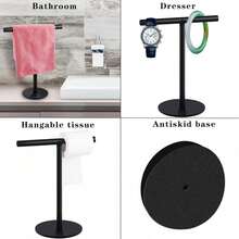 1 pièce Porte-serviette en T en acier inoxydable - Porte-serviette de comptoir pour salle de bain et cuisine, support de rangement polyvalent pour salle de bain, cuisine, chambre, design à la mode pour serviettes, bijoux et plus, noir et argent - Multicolore - Voir 5