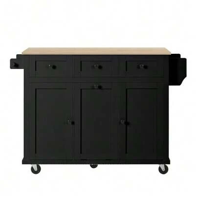 Kitchen Island With Wheels, Extendable Dining Area, Kitchen Island With Waste Bin And Drawers, Mobile Kitchen Island Ideal For Kitchen And Dining Room (White)