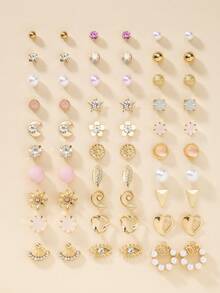 30件/套 时尚简约可爱花朵、星星、月亮耳环组合，适合日常休闲、约会、拍照等场合，女士耳环首饰礼盒套装 - 彩色 - 查看 8