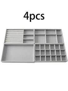 1/4件装天鹅绒首饰托盘，多隔层戒指耳环项链展示收纳托盘，桌面首饰收纳架 - 彩色 - 查看 13