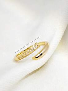 1pc Fashion Design Gold-Plated Copper Ring With Zirconia Stones, Women's Ring - A Gold Double-layered Ring - View 2