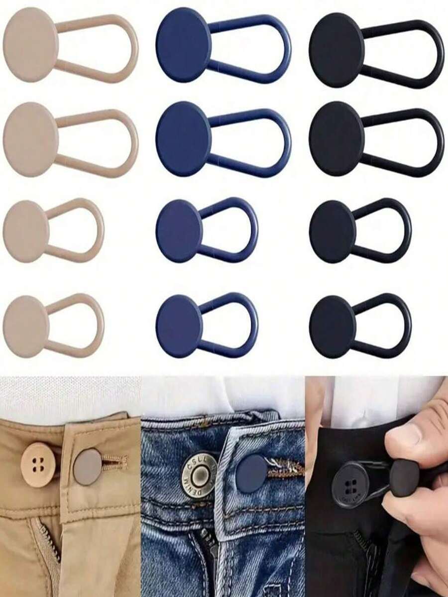 12 chiếc đai nới rộng eo bằng vải denim không đường may, có thể điều chỉnh, kèm nút cài eo, kẹp nới rộng eo không cần may, khóa thắt lưng có thể tháo rời. - A - Xem 1