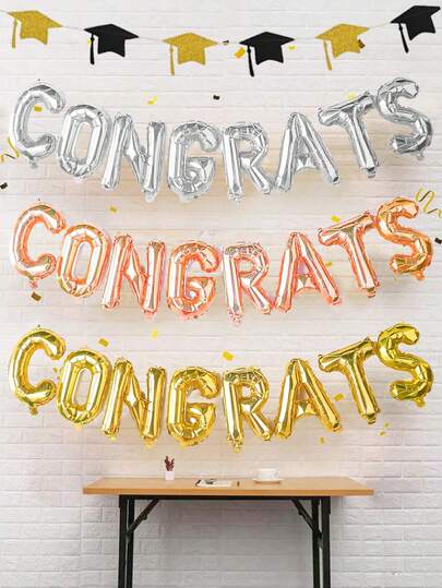 8pcs/Set Congratulations Graduate! 16-Inch Gold Foil Letter Balloon Set - Perfect For Graduation Theme Parties, Commencement Ceremonies, Grand Openings And Party Decorations