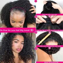 bling hair "Wear & Go" Flip-Over Wig With Drawstring – Glueless Real Hair Wig (Raw Hair) With Kinky Curls – Half Wig / Half-Head Wig – 200% Hair Density – Beginner Friendly - Natural Black - Xem 6