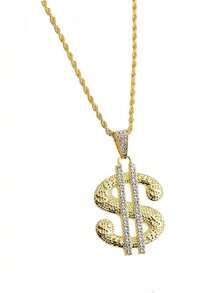 18K镀金冰花美元符号吊坠项链，闪亮嘻哈扭链说唱歌手饰品，适合街头服饰、派对和日常佩戴 - 彩色 - 查看 9