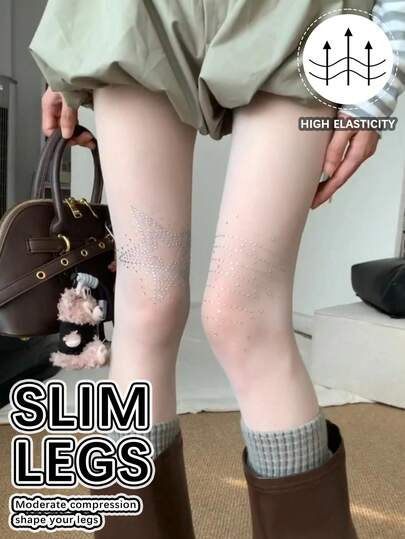 Women's Ultra-Thin Asymmetric Rhinestone Pentagram Pantyhose, Anti-Snag Sexy Leg Stockings