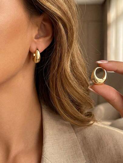 2 piezas Pendientes de aro gruesos chapados en oro, pendientes de aro abrazadores unisex, regalo de estilo INS para novia, esposa, Día de San Valentín