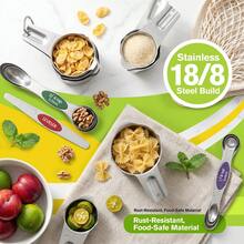 Pack Of 8 Stainless Steel Magnetic Measuring Spoons Set, Dual Sided, Stackable, Adjustable Measuring Spoons With Leveler, Practical Kitchen Utensils - Nhiều màu - Xem 2
