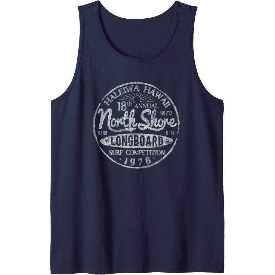 Long Board North Shore Surf Vintage Hawaii Beach Tank Top - 黑色 - 查看 1
