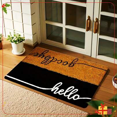 1pc Door Mat, Hello Goodbye Doormat - Washable Non-Slip Absorbent Mat For Indoor/ Outdoor Use, Black With Beige & White Stripes, Floor Mat Perfect For Front Door, Balcony, Farmhouse, Or Bathroom Decor, Washable Area Mat, Flannel/Diatomaceous Earth Optional, Comfortable, Rounded Corner Design, Soft, Durable, Stain-Resistant, Easy To Clean, Machine Washable, Easy Care, Runner Rug, Hallway Rug, Floor Mat, Entrance Mat, Outdoor Floor Rugs, Mats For Bedroom, Rugs For Hallway, Carpet For Bathroom, Home Decor, Kitchen Decor, Bathroom Decor, Furniture Accessories, Bathroom Accessories, Great Gift For Father On Father's Day And Relatives On Wedding Anniversary
