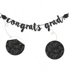 Congratulations Graduation Decorations Class Of 2026 Pre-Strung Black Glitter Congrats Grad Banner Grad Party Senior Colle High School Classroom Table Decor Hanging Garland Sign Favors Plies - Black - 查看 3