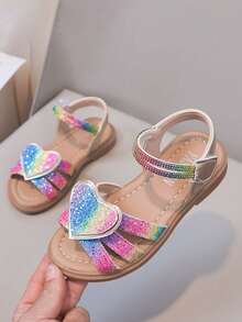 1 Pair Girls' New Multi-Color Flat Cute Open Toe Sandals, Wear-Resistant Anti-Slip Children's Roman Sandals, Suitable For Summer - Khaki - View 10