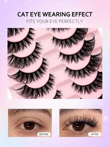 10对自然款假睫毛，D型卷翘，3D浓密效果，仿貂毛假睫毛，猫眼款假睫毛，新手友好型假睫毛套装，适合各种场合 - 查看 5