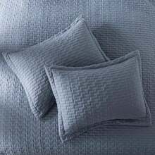 Dusty Blue Queen Size Quilt Set Geometric Box Lightweight Bedspread Soft Farmhouse Rustic Coverlet Spring Summer Thin Comforter Country Bedding 90x90 inches - Neblina azul - Ver 8