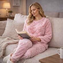 Women's Winter Pajamas Ultra Soft Fleece Warm M L XL - Hoa hồng/Ngôi sao - Xem 1