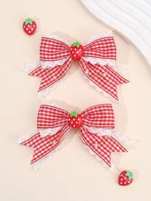 2pcs Strawberry Hair Bows For Women Girls Red Plaid Lace Bow Alligator Clips With Strawberry Accessory Cute Sweet Vacation Bow Hair Clips Adorable Strawberry Checkered Bow Barrettes Women Hair Accessories, Flat Claw Clip, Hair Slide, Hair Claws, Head Accessories, Hairpin - 紅草莓 - 查看 6