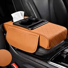 Car Armrest Box Pad With Cup Holder, Quilted PU Leather Car Center Console Armrest Cover, Multi-Functional Car Tissue Storage Box, Auto Seat Gap Organizer, Universal Car Interior Accessories For Most Cars - A - View 10
