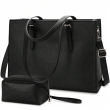 NEWHEY 手提包/笔记本电脑包组合包，防水轻便皮革材质，适用于15.6英寸笔记本电脑，商务办公公文包，大容量手提包/单肩包，带手拿包的专业办公工作包，黑色 - 彩色 - 查看 8