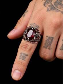 1 pieza Anillo de hombre - Accesorio de estilo empresarial de moda personalizado, adecuado para uso diario y como regalo - Rojo - Ver 2