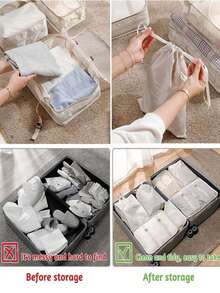 8pcs Luggage Packing Cubes, Includes Compression Storage Shoe Bags, Clothing & Underwear Bags, Travel Organizer Set, Hanging Wash Bags - View 6