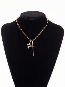 1件装时尚简约女士项链，配有大十字架吊坠和小十字架吊坠，不锈钢材质，百搭信仰项链，是送给信徒、家人和朋友的生日、周年纪念日和节日理想礼物。 - 彩色 - 查看 2