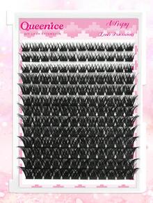 Queenice 13 filas 156 racimos de pestañas individuales D Curl de 9-16mm Kit de racimos de pestañas autoadhesivas DIY para un aspecto natural, grueso y esponjoso Juego de extensión de pestañas individuales reutilizable para uso diario, boda, cita, fiesta, festival de música, Halloween - D - Ver 2