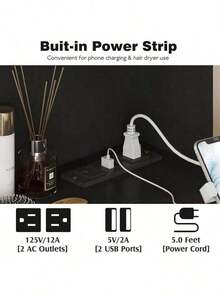 Habitdesign Vanity Tocador con Espejo y Luces, Tocador para Recamara con 3 Cajones y 2 Armario, Estantes Ocultos, Tocador de Maquillaje con Estación de Carga Escritorio - Negro - Ver 6