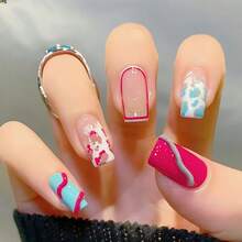[Free Shipping]Wearable Short Nail Art Stickers, Detachable, Simple Gradient Solid Color Nude Color Student Nail Stickers - Hồng - Xem 6