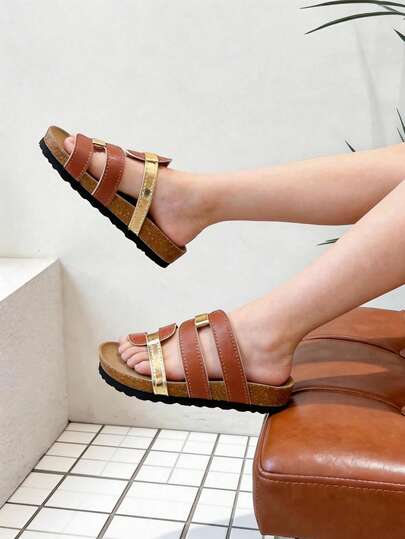 1 đôi dép xăng đan đế bần mềm mại kiểu Âu và Mỹ dành cho trẻ em, giày bé gái, dép lê bé gái, giày bé trai, giày trẻ em, dép xăng đan một quai chống trượt đế mềm cho bé trai và bé gái, giày thường ngày đa năng cho trẻ em cỡ trung bình và lớn, dép đi trong nhà và ngoài trời hàng ngày cho trẻ mới biết đi, giày đi biển mềm mại giảm sốc không gây trầy xước cho bé, giày trẻ em màu nâu vàng cổ điển, phù hợp cho trẻ năng động và những người thích phong cách thường ngày cổ điển.