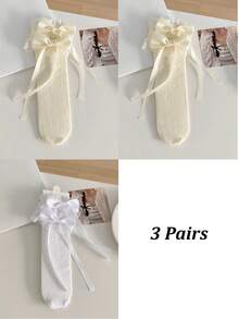 1/3 双春夏薄款过膝袜，芭蕾舞鞋款中筒袜，洛丽塔蝴蝶结袜，网眼镂空无跟长袜，蕾丝边直筒袜，心形图案袜 - 彩色 - 查看 13