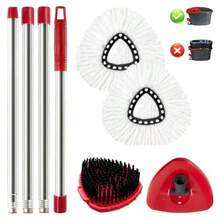 Spin Mop Replacement Set Compatible With O-Ceda EasyWring 1-Tank Spin Mops 2 Microfiber Mop Head Refills Adjustable 30 58 In Stainless Steel Handle Scrubber Brush Head And Spin Base M Round - Red - View 8