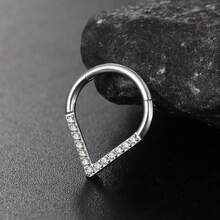1 chiếc khuyên tai bằng thép không gỉ đính đá CZ hình giọt nước, thích hợp cho xỏ khuyên Daith, Helix, Tragus, Conch, kích cỡ 16G, dùng cho xỏ khuyên mũi. - Bạc - Xem 7