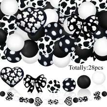 28pcs Silicone Beads, Black & White Bowknot Heart Rose Floral Print Design, Suitable For Jewelry Making, DIY Bracelets, Lanyards, Beaded Pens, Holiday Decorations And Crafts - Ideal Birthday, Spring/Summer, Father's Day, Mother's Day Gift Accessories - Beading Kit, Beading Supplies - 28pcs - View 9