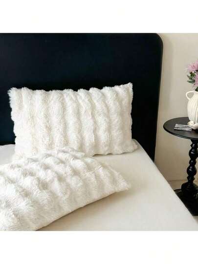 1/2pcs Plush Rabbit Fur Pillow Cover, Suitable For Sofa Decor, Bed Pillow, Zipper Closure, Soft & Smooth Velvet Texture, Cozy Feel