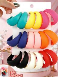 9 Pairs Matte Candy Color C-Shape Stud Earrings Set, Suitable For Party, Gift, Daily Wear, Helps Visually Slim The Face - Multicolor - View 9