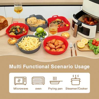 Multifunctional Silicone Air Fryer Baking Tray - Suitable For Air Fryer, Microwave Oven, Oven, Available In Red And Black, Can Bake Chicken Wings/Fries/Vegetables, Heat-Resistant And Easy To Clean, Practical Kitchen Cooking Accessory!